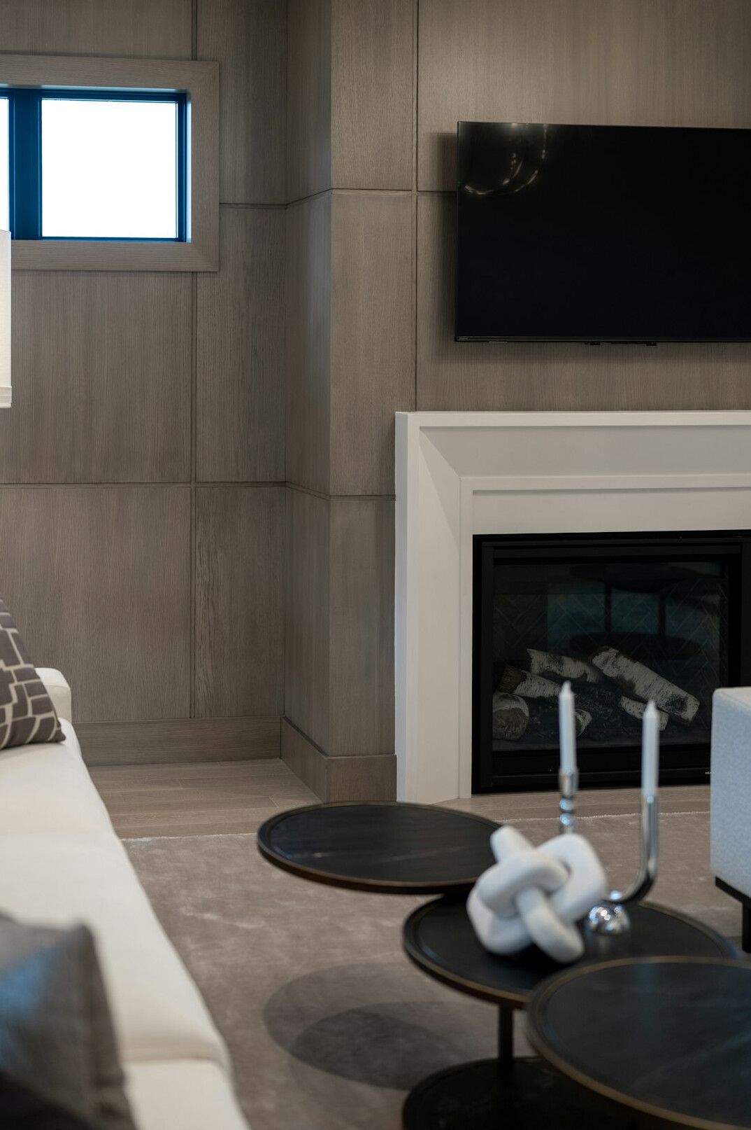 cozy living room with tv on